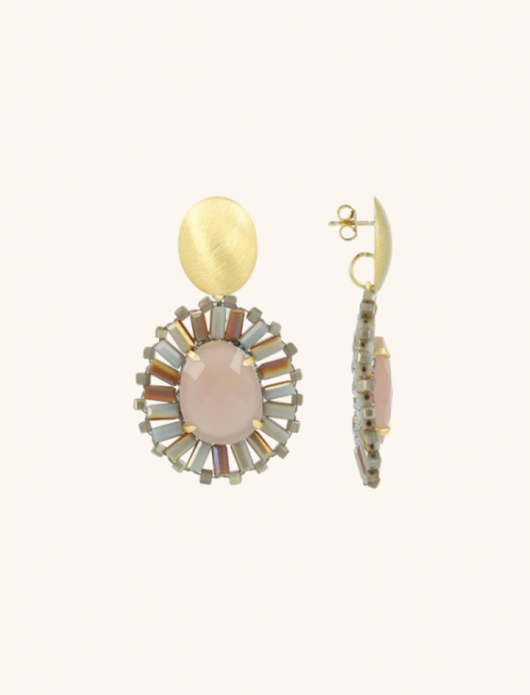 OVAL FLAT BEADS WITH STONE S LIVER DUST