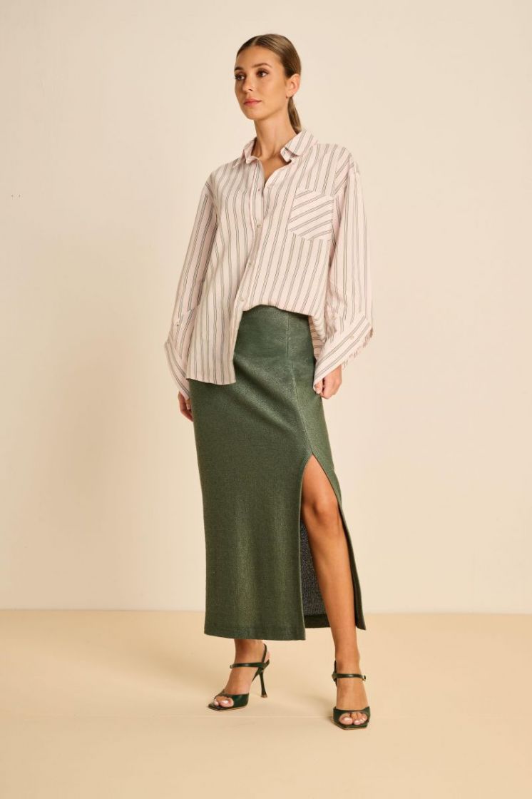 RAFFIA MIDI SKIRT BOTTLE GREEN