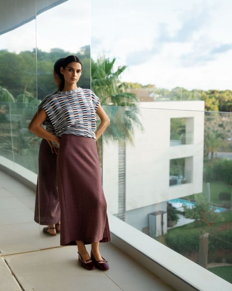 RAFFIA MIDI SKIRT SUNNY MERLOT