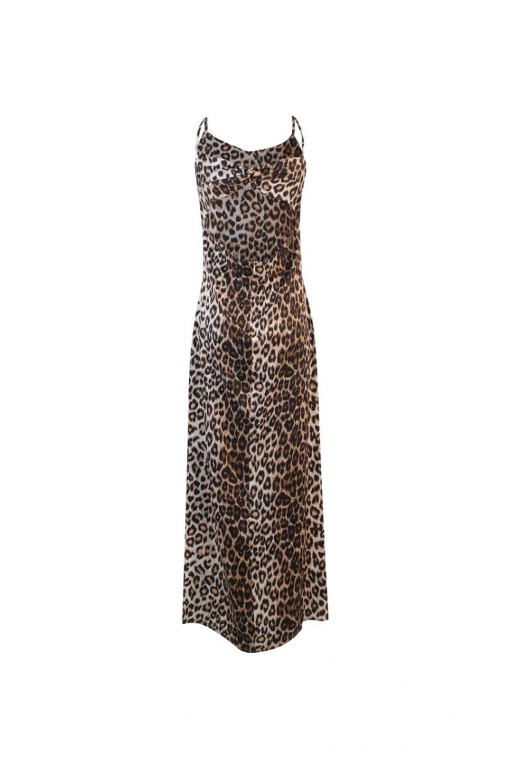 LEOPARD LONG SLIPDRESS BEIGE