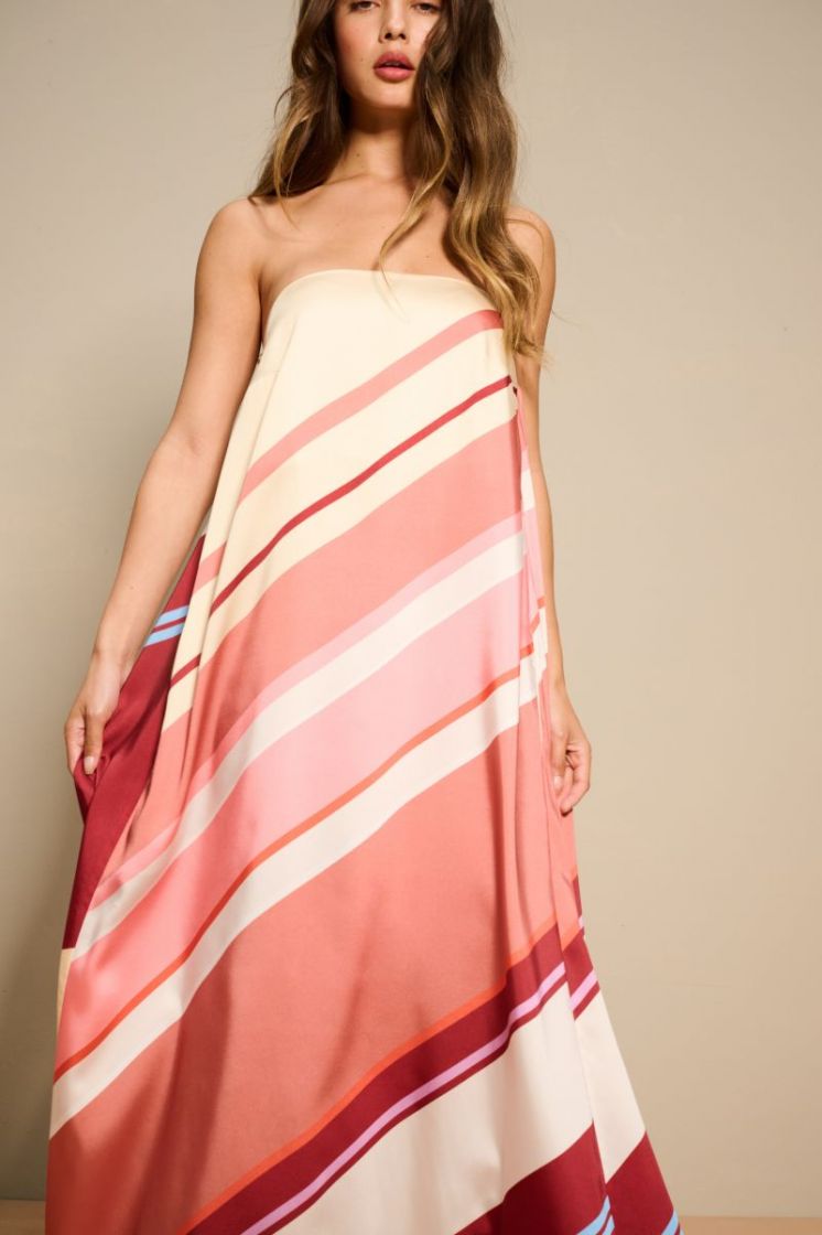 BUSTIER DRESS LONG BLUSH MIX