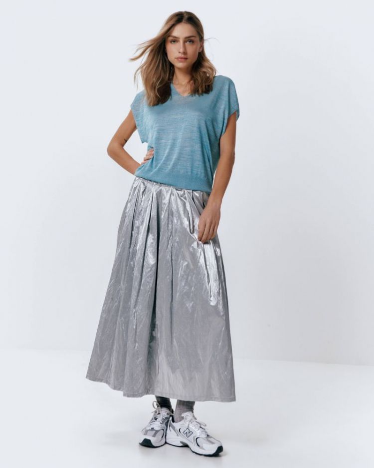 METALLIC MIDI SKIRT 910 SILVER