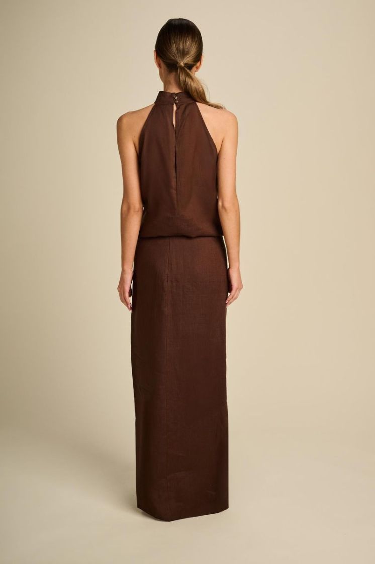 LINEN LONG SKIRT BRONZE