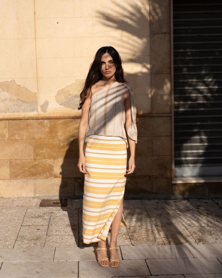 STRIPE MIDI SKIRT SUNRISE
