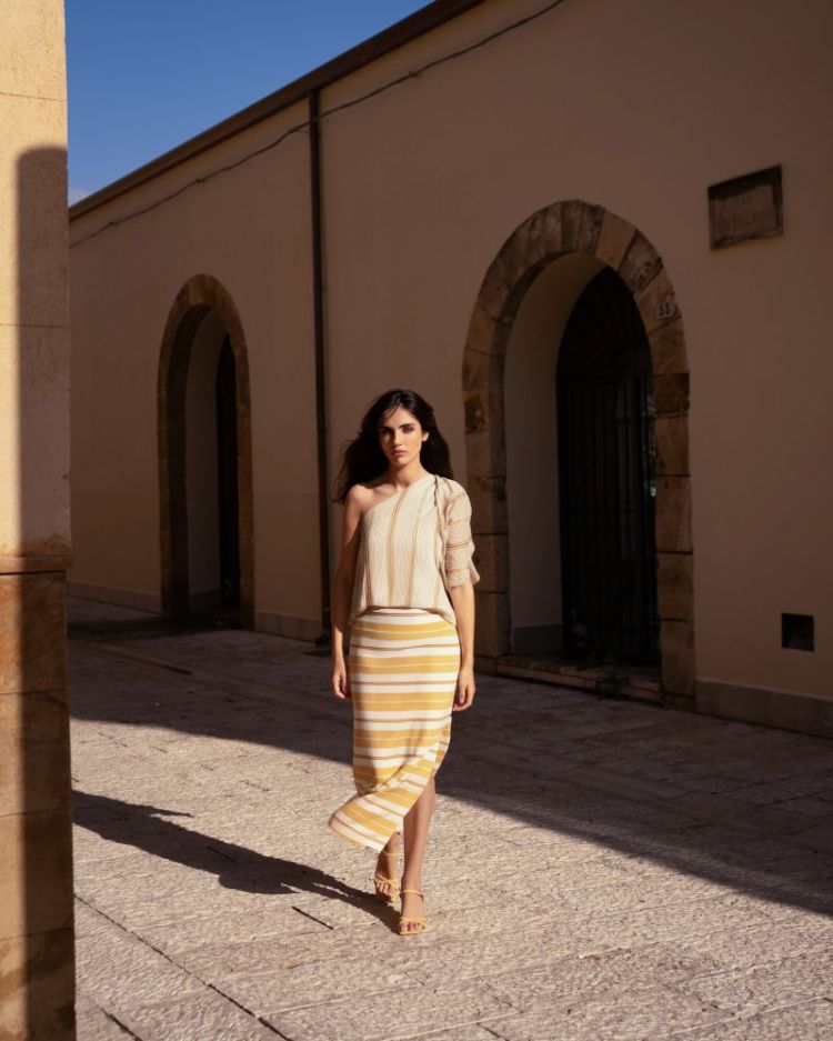 STRIPE MIDI SKIRT SUNRISE
