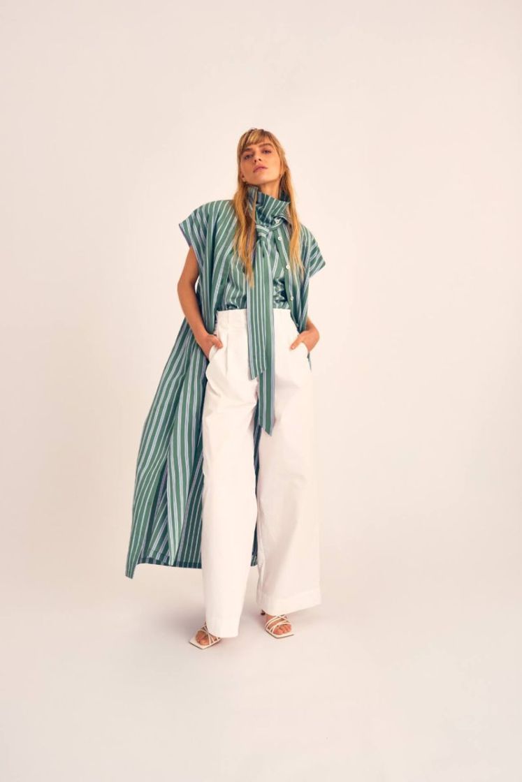 STRIPE LOOSE FIT DRESS GREEN LT BLUE