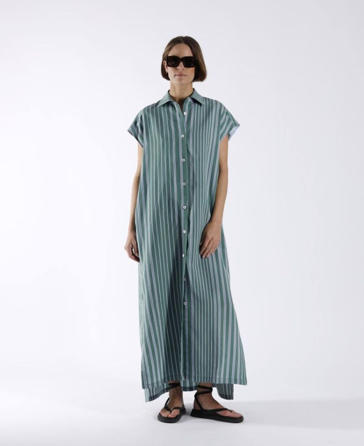 STRIPE LOOSE FIT DRESS GREEN LT BLUE