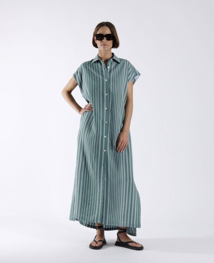 STRIPE LOOSE FIT DRESS GREEN LT BLUE