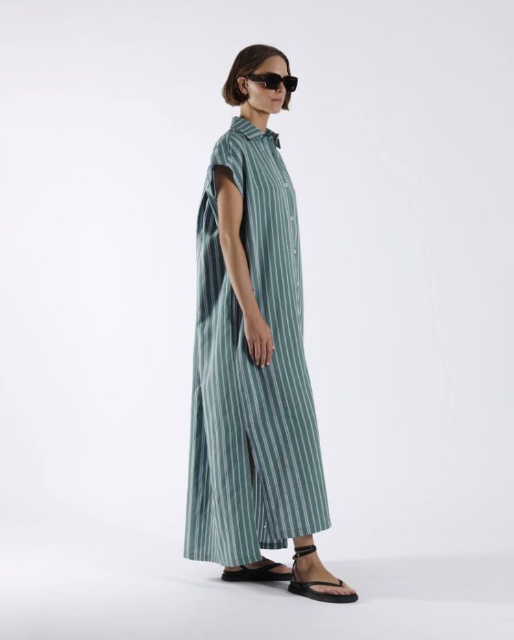 STRIPE LOOSE FIT DRESS GREEN LT BLUE