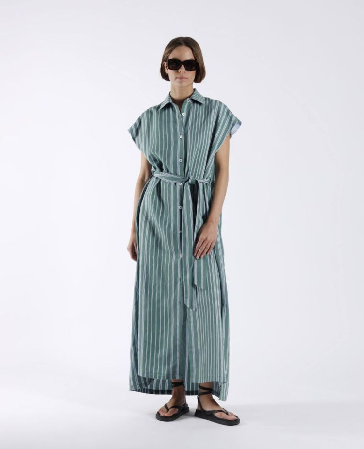 STRIPE LOOSE FIT DRESS GREEN LT BLUE
