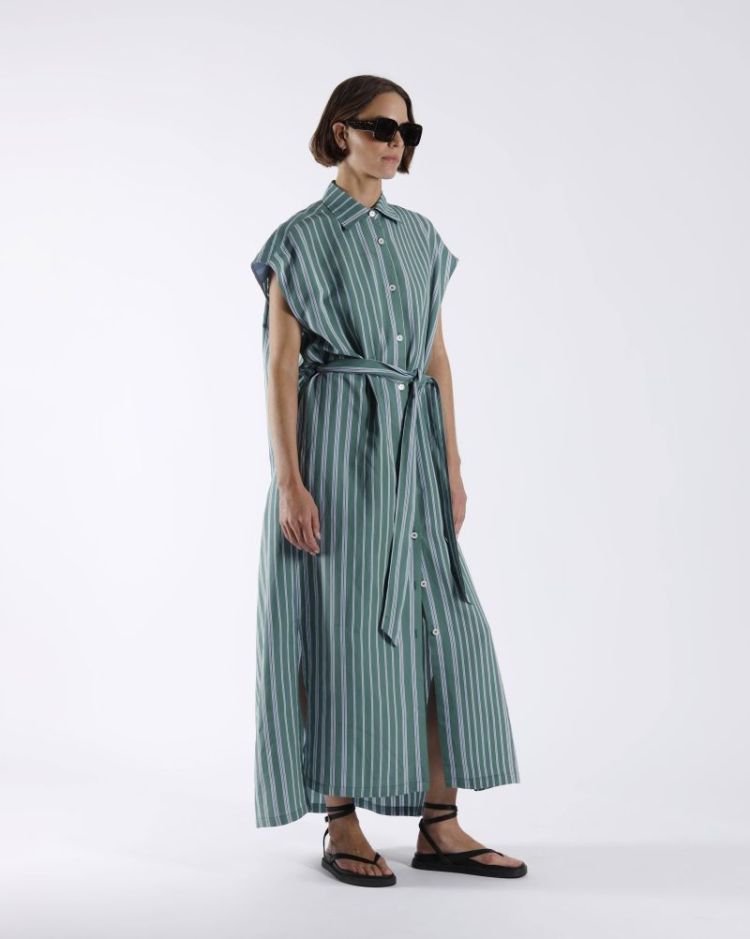 STRIPE LOOSE FIT DRESS GREEN LT BLUE