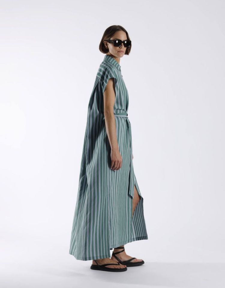 STRIPE LOOSE FIT DRESS GREEN LT BLUE
