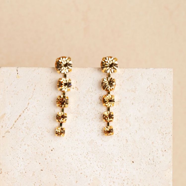 CRYSTAL MID LONG EARRING CHAMPAGNE