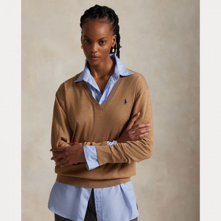 V SWEATER PULLOVER  CAMEL MELANGE