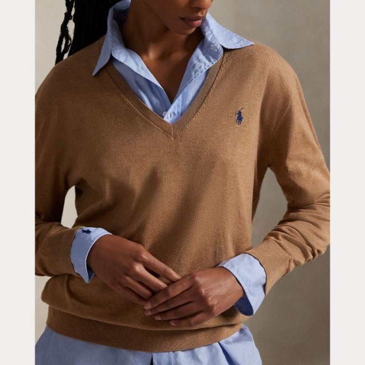 V SWEATER PULLOVER  CAMEL MELANGE