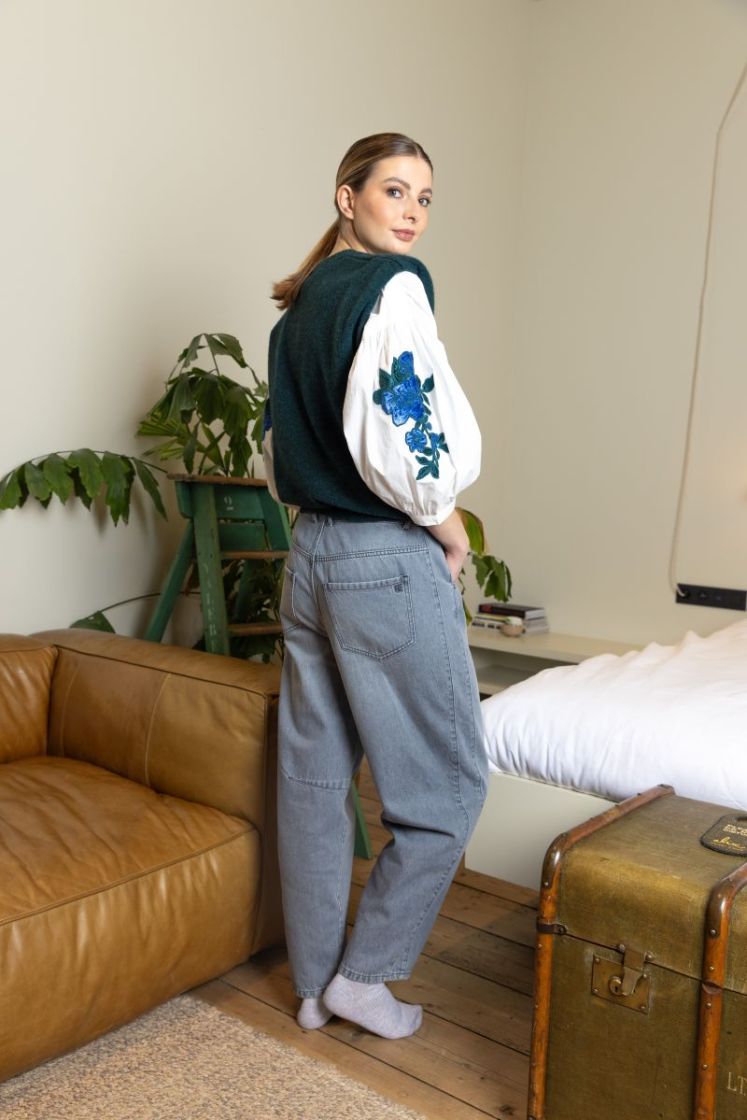 BRODERIE MOUW WHITE/PETROL