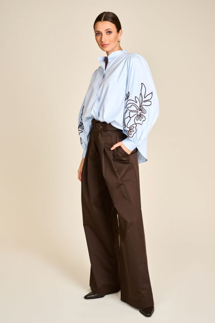 FLOWER BRODERIE SLEEVE CELESTE/BROWN