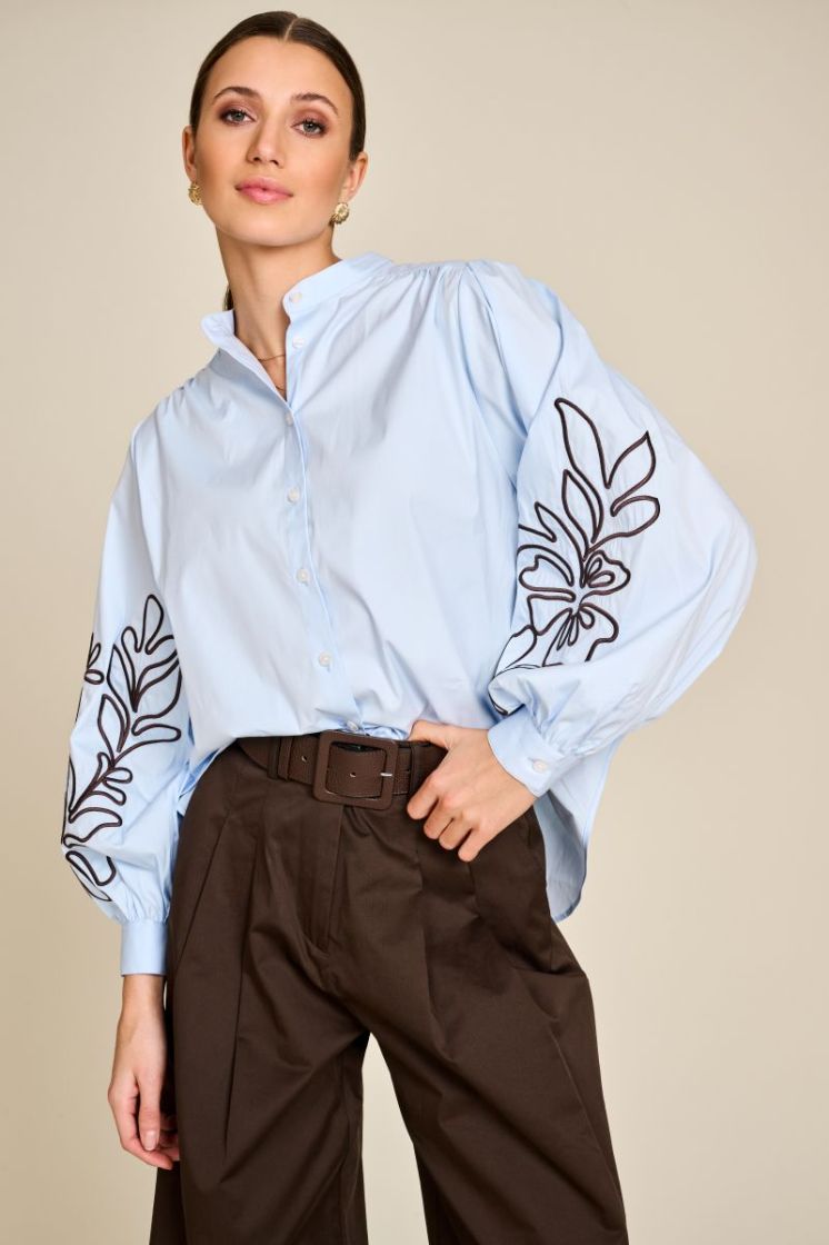 FLOWER BRODERIE SLEEVE CELESTE/BROWN