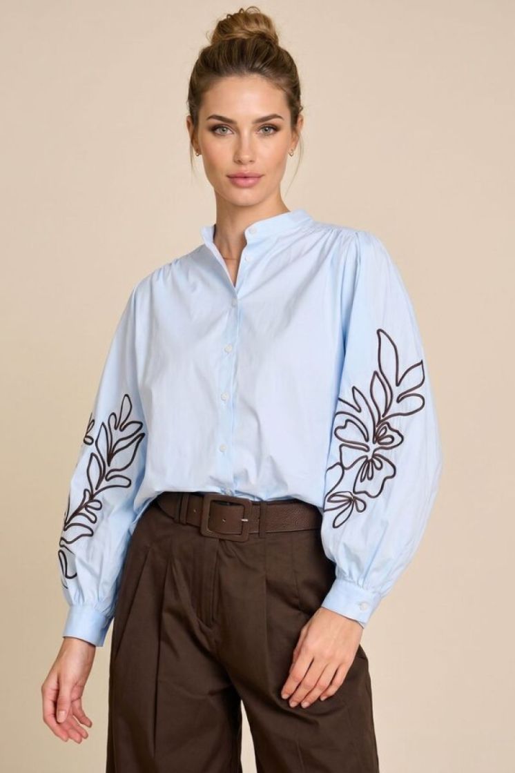 FLOWER BRODERIE SLEEVE CELESTE/BROWN