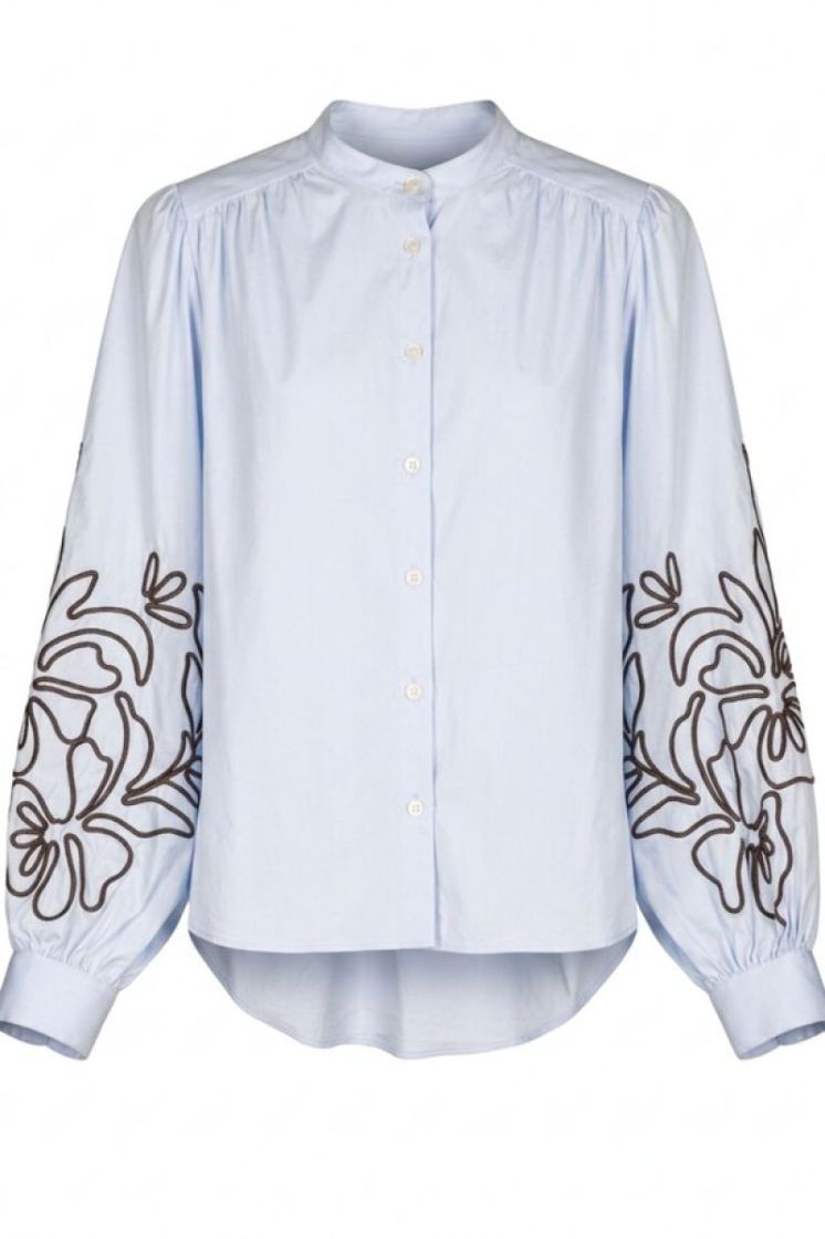 FLOWER BRODERIE SLEEVE CELESTE/BROWN