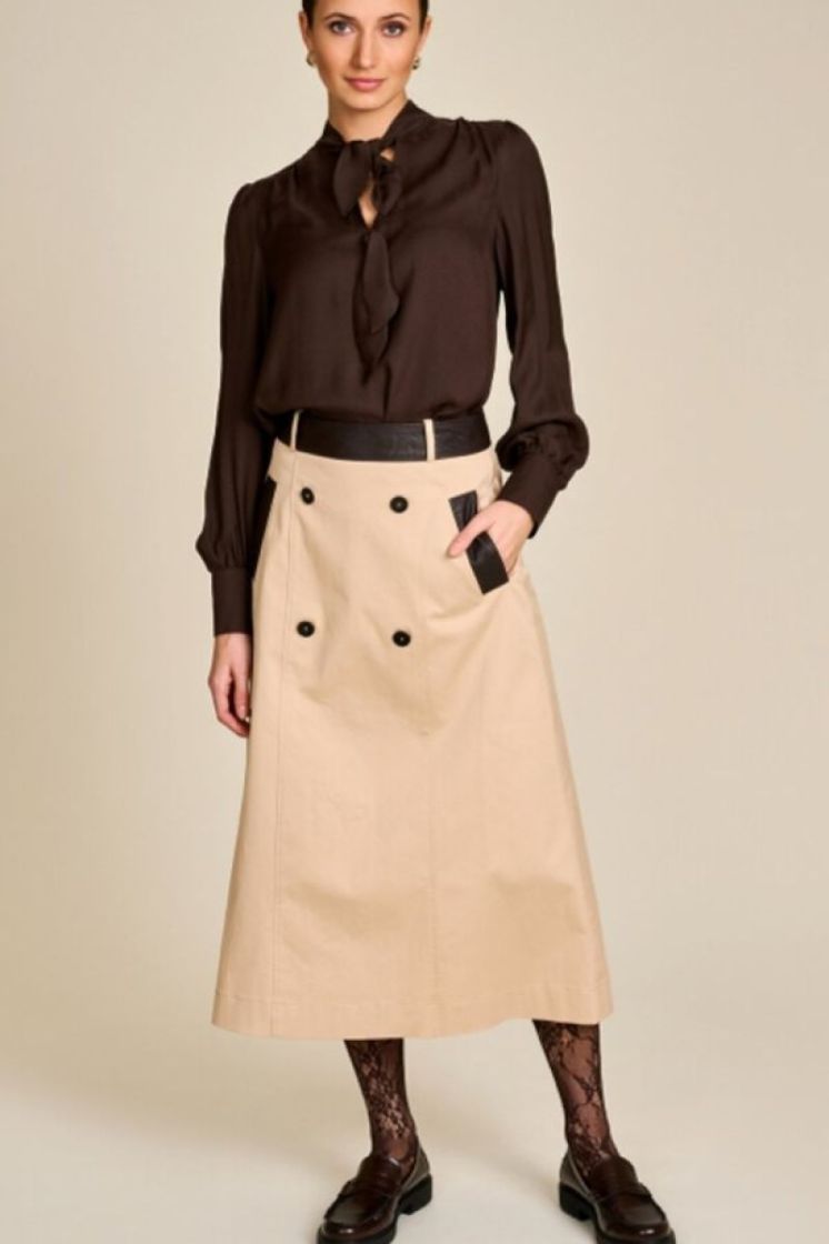 BICOLOR MIDI SKIRT BEIGE/BROWN CON