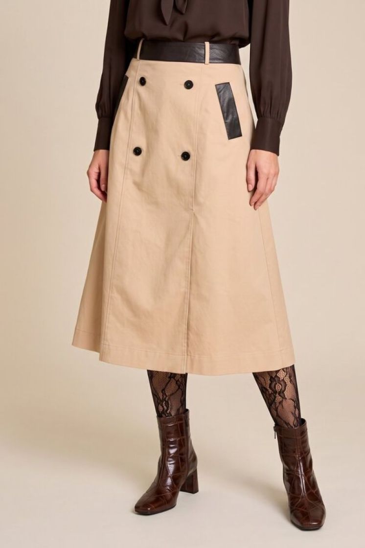 BICOLOR MIDI SKIRT BEIGE/BROWN CON