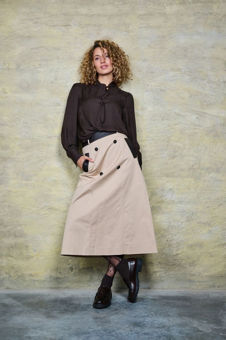 BICOLOR MIDI SKIRT BEIGE/BROWN CON
