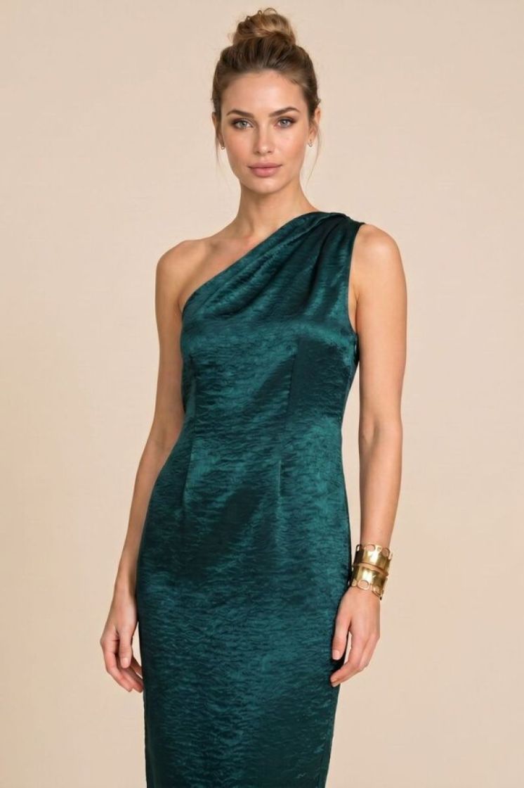 ONE SHOULDER SHIMMER TEAL GR