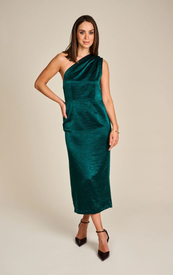 ONE SHOULDER SHIMMER TEAL GR