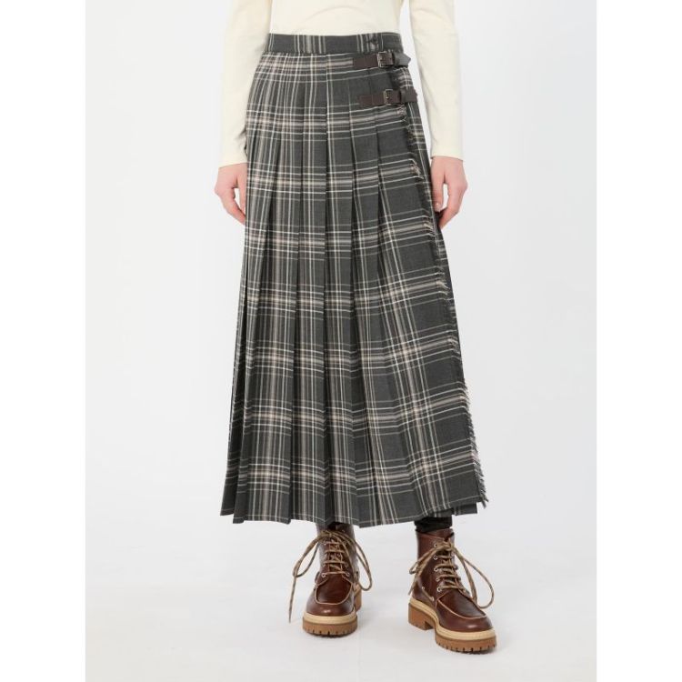 CHECK TARTAN MIDI SKIRT 001 GRIS