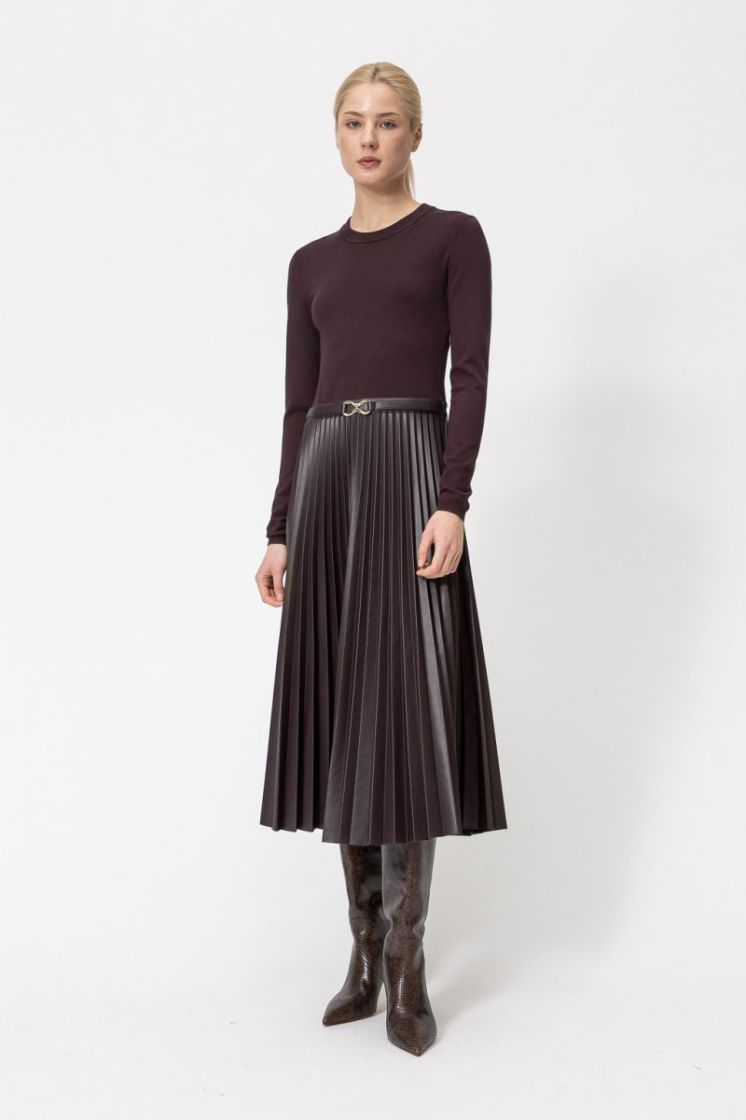 PLISSE SKIRT LONG DRESS 11946 COFFEECHO