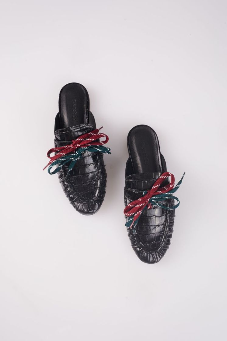 OPEN MOCASSIN CROCO BLACK CROCO