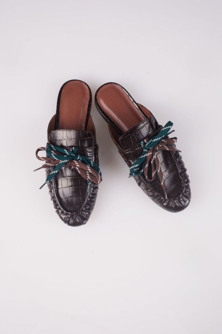 OPEN MOCASSIN CROCO CHOCOLAT CROCO