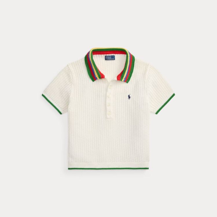 STRIPED-COLLAR POINTELLE POLO  STRIPED
