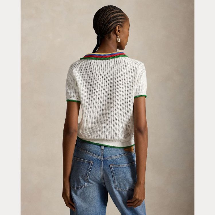 STRIPED-COLLAR POINTELLE POLO  STRIPED