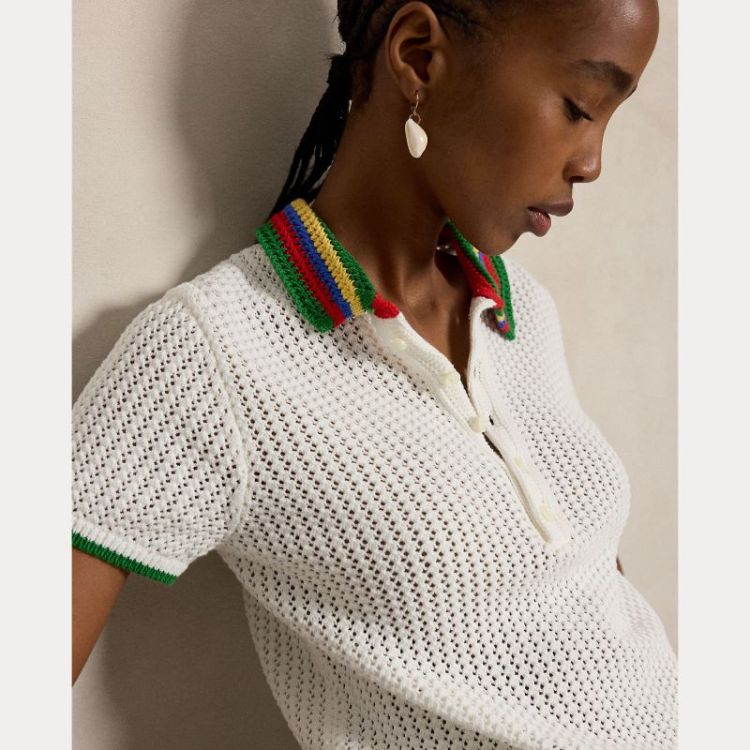 STRIPED-COLLAR POINTELLE POLO  STRIPED