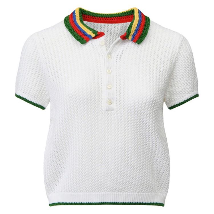 STRIPED-COLLAR POINTELLE POLO  STRIPED