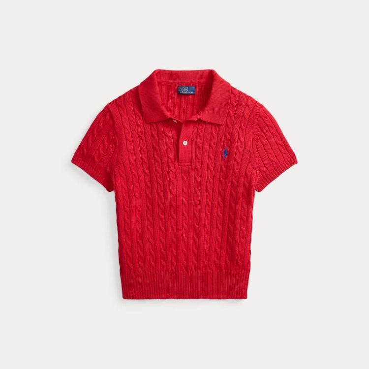 CABLE-KNIT COTTON CROPPED POLO CRUISE RED