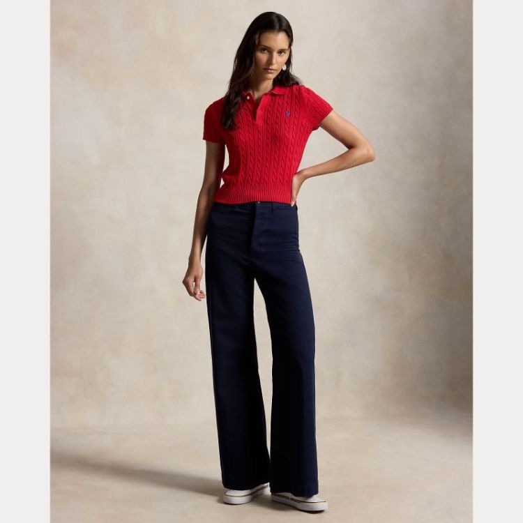 CABLE-KNIT COTTON CROPPED POLO CRUISE RED