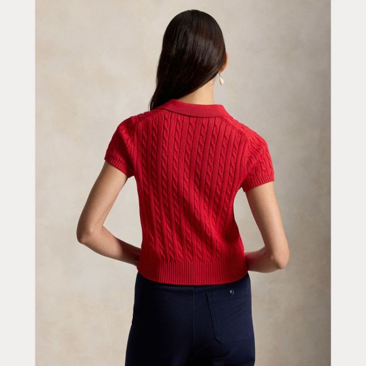CABLE-KNIT COTTON CROPPED POLO CRUISE RED
