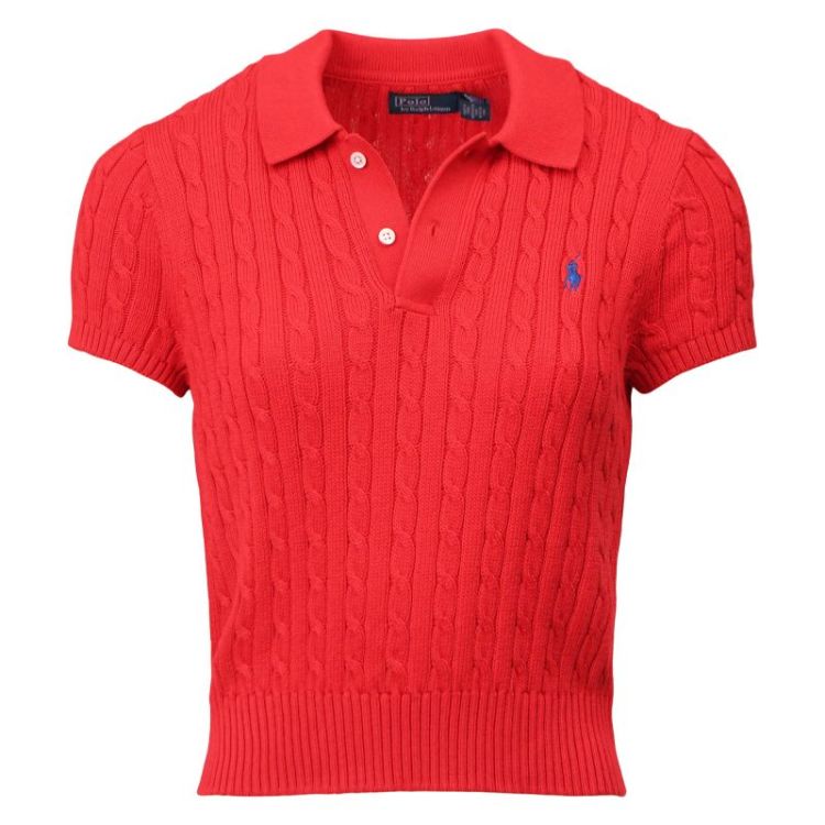 CABLE-KNIT COTTON CROPPED POLO CRUISE RED