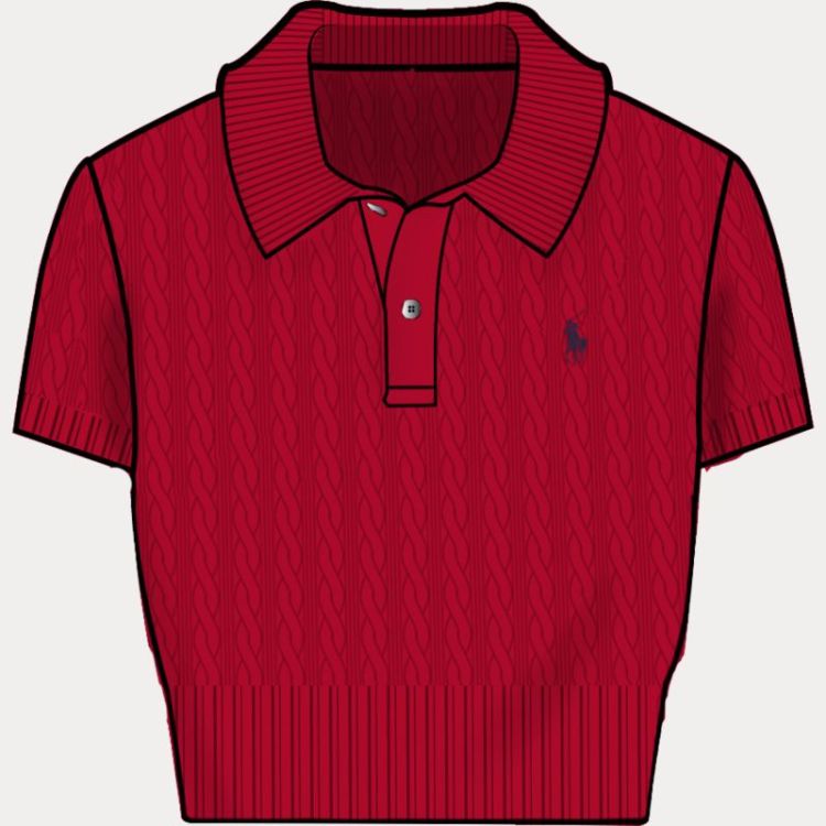 CABLE-KNIT COTTON CROPPED POLO CRUISE RED