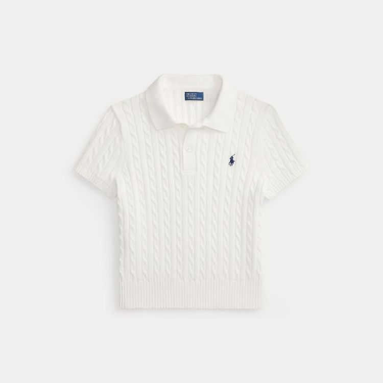 CABLE-KNIT COTTON CROPPED POLO WHITE
