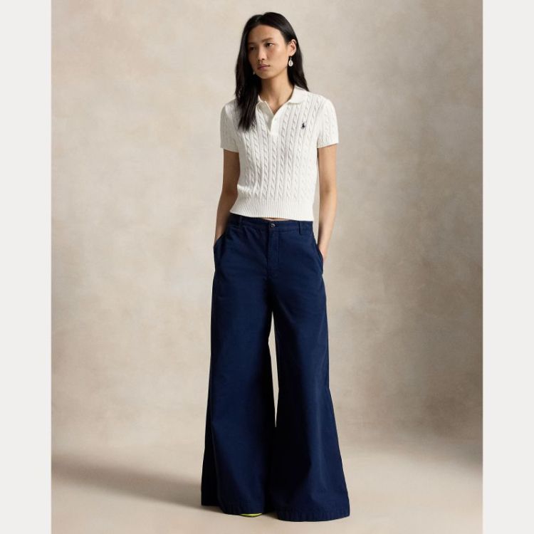 CABLE-KNIT COTTON CROPPED POLO WHITE