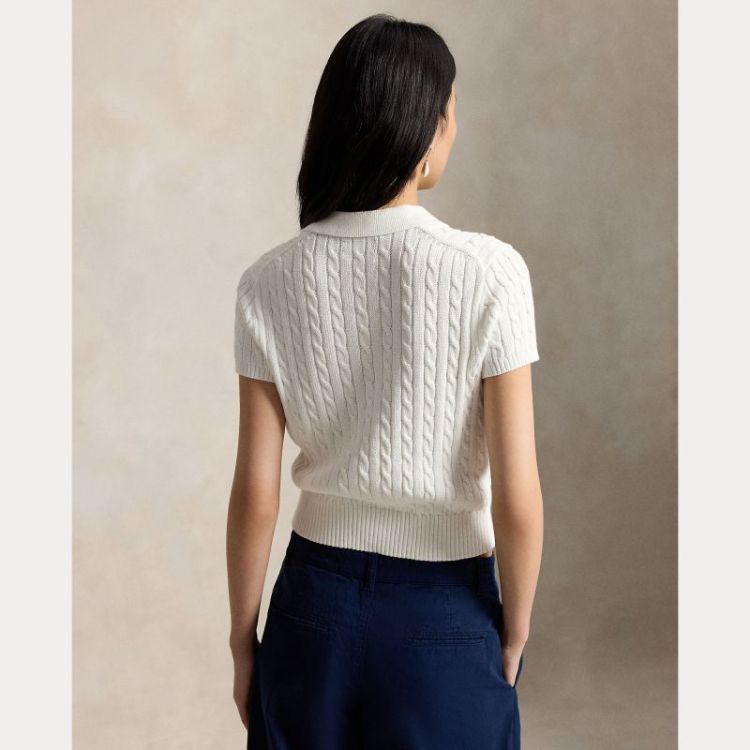CABLE-KNIT COTTON CROPPED POLO WHITE