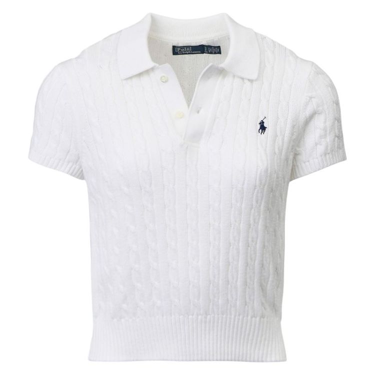 CABLE-KNIT COTTON CROPPED POLO WHITE