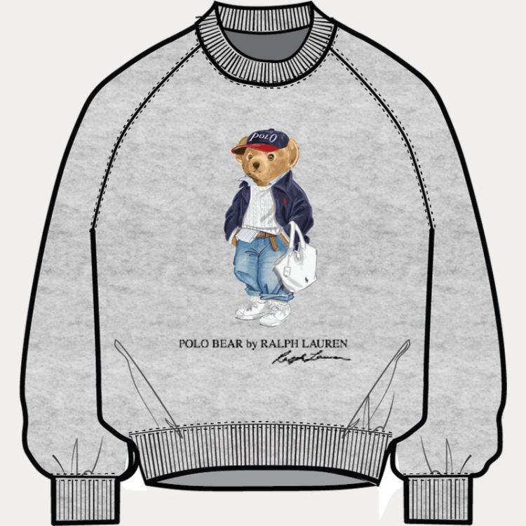 POLO BEAR LTWEIGHT FLEECE CREW LT SMOKE HEATHE
