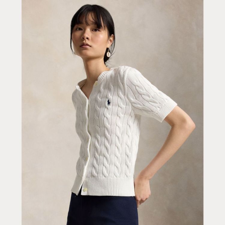 CABLE KNIT CTN SS CARDIGAN WHITE