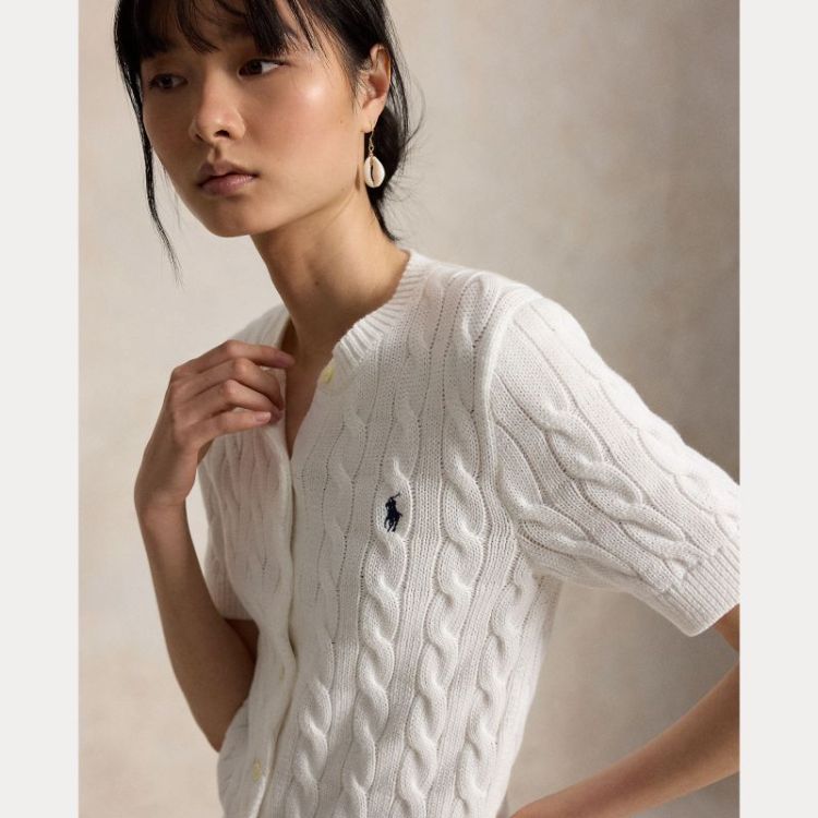 CABLE KNIT CTN SS CARDIGAN WHITE
