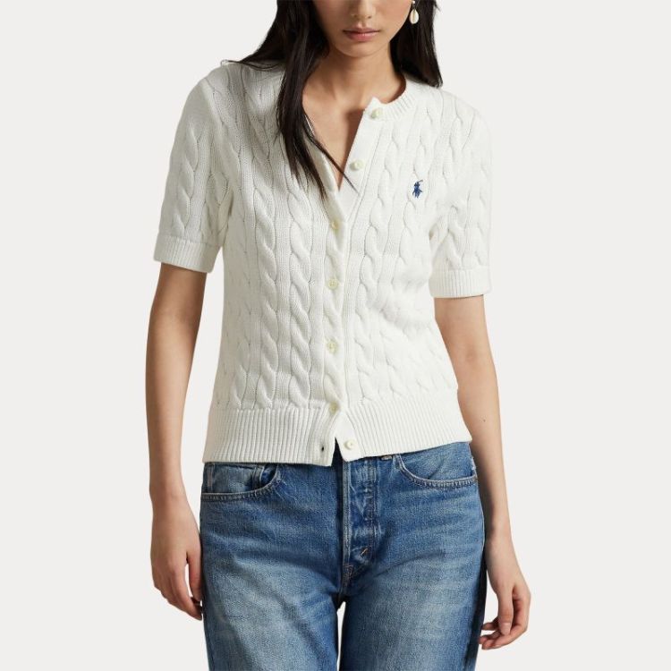 CABLE KNIT CTN SS CARDIGAN WHITE